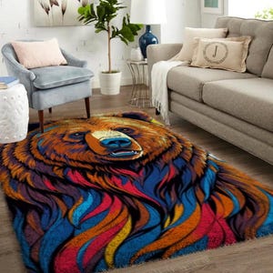 Kits de crochets, grand kit de tapis avec crochets pour adultes avec toile imprimée - Animal ours