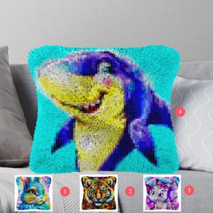 Latch Hook Kits Make Your Own Cushion ocean Pre-Printed Canvas Crochet Pillow Case Latch Hook Cushion Cover Hobby & Crafts