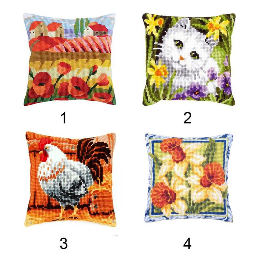 Latch Hook Kits Make Your Own Cushion Flower Cat Preprinted Canvas