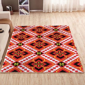 Latch Hook Rug Kits red lattice style Peluche Wall Tapestry Kits DIY Carpet Rug Chunky Yarn Arts Cushion Crocheting Floor Mat Crafts