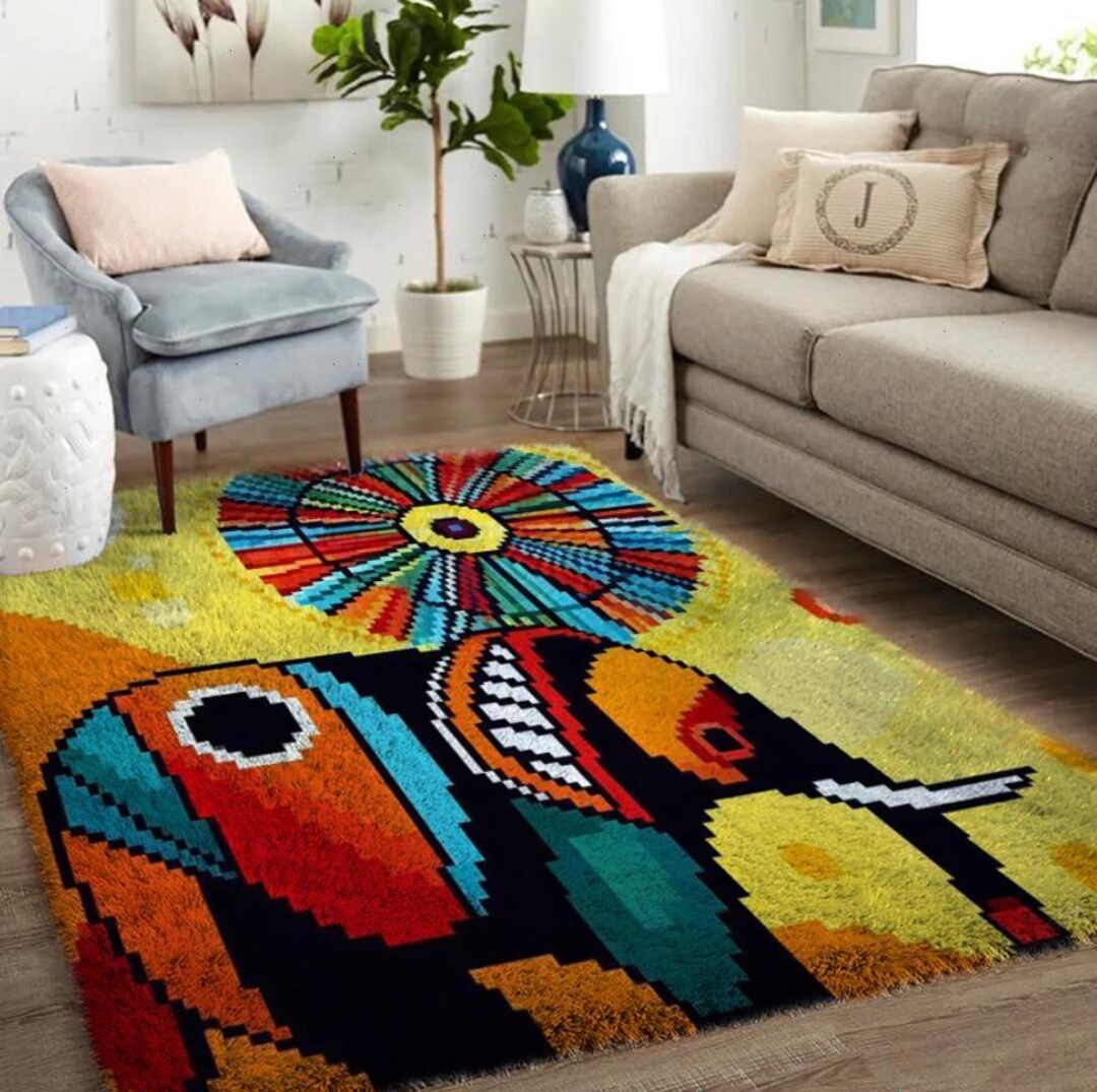 8 Bit Rug Elephant Latch Hook Rug Kit – Colorful Retro 8-bit Animal Tufting Rug ...