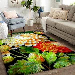 Blumen-Klapphaken-Kits, große Knüpfteppich-Kit für Erwachsene mit bedruckter Leinwand / multifunktional / Wandteppich / Teppich / Geschenk