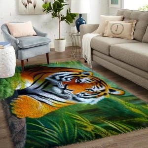 Kits de crochets de loquet tigre, grand kit de tapis de crochet de loquet pour adultes Kits de crochets de loquet avec toile imprimée - Kits de tapis personnalisés pour entrée