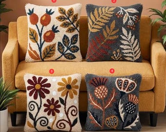 Kit para almofada retrô floral com técnica de gancho, artesanato botânico boho faça você mesmo, almofada decorativa para iniciantes