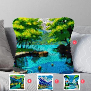 Kits de crochets pour loquet Créez votre coussin paysage Toile pré-imprimée Taie d'oreiller au crochet Crochet de loquet Housse de coussin Loisirs et loisirs créatifs