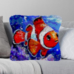 Latch Hook Kits Make Your Own Cushion fish Pre-Printed Canvas Crochet Pillow Case Latch Hook Cushion Cover Hobby & Crafts