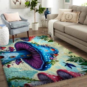 Kits de crochets champignon, grand kit de tapis avec crochets pour adultes, kits de crochets avec toile imprimée - kits de tapis personnalisés pour les entrées