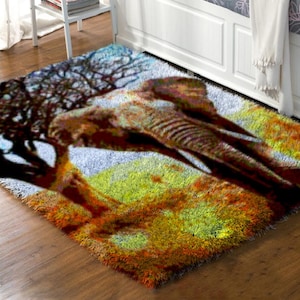 Latch Hook Rug elephant Kits,  DIY Carpet Rug Chunky Yarn Arts Cushion Crocheting Floor Mat Crafts Plush Wall Tapestry Kits style