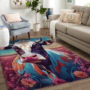 Kits de crochets de loquet vache, grand kit de tapis de crochet de loquet pour adultes Kits de crochets de loquet avec toile imprimée - Kits de tapis personnalisés pour les entrées
