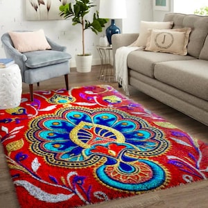Kits de ganchos de pestillo con patrón rojo, kit de alfombras de ganchos de pestillo grandes para adultos, kits de ganchos de pestillo con lienzo impreso, kits de alfombras personalizados para entradas