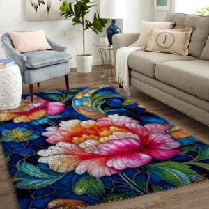 Flower Latch Hook Rug ，DIY Latch Hook Rug Kit, Fun and Relaxing Craft Project