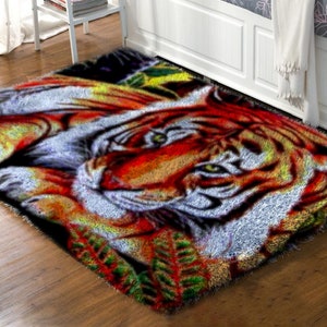 Latch Hook Rug Tiger Kits,  DIY Carpet Rug Chunky Yarn Arts Cushion Crocheting Floor Mat Crafts Plush Wall Tapestry Kits style