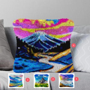 paysage Kits de crochets de loquet, grand kit de coussin de crochet de loquet pour adultes Kits de crochets de loquet avec toile imprimée housse de coussin brodée décorative