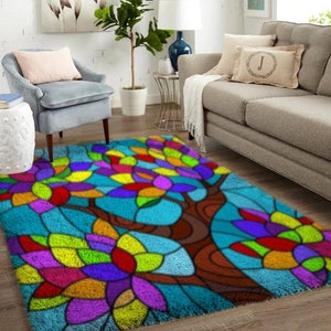 Colored tree Latch Hook Kits, Large Latch Hook Rug Kit for Adults Latch Hook Kits with Printed Canvas Christmas  Decoration