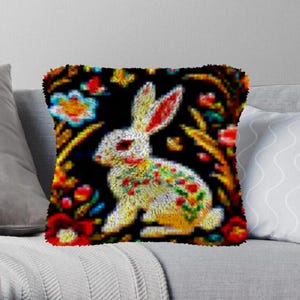 Latch Hook Kits Make Your Own Cushion rabbit Pre-Printed Canvas Crochet Pillow Case Latch Hook Cushion Cover Hobby & Crafts