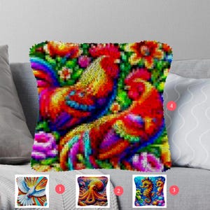 Kits de crochets pour loquet Créez votre propre coussin Toile pré-imprimée oiseau Taie d'oreiller au crochet Crochet de loquet Housse de coussin Loisirs et loisirs créatifs