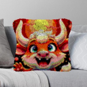 DIY ラッチフックキット「動物の牛」、タペストリークッションキット、ハーフクロスステッチキット、刺繍キット、キャンバスかぎ針編み枕カバーラッチフック