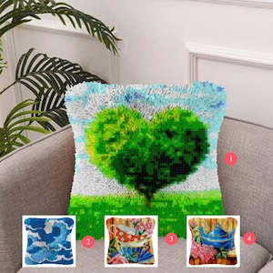 Kits de crochets pour loquet Faites votre propre coussin en treillis d'arbre d'amour Toile pré-imprimée Taie d'oreiller au crochet Housse de coussin avec crochet pour loquet Loisirs et loisirs créatifs