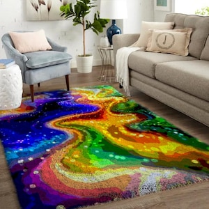 Colored River - Großes Knüpfteppich-Set für Erwachsene mit bedruckter Leinwand - Personalisierte Geschenke