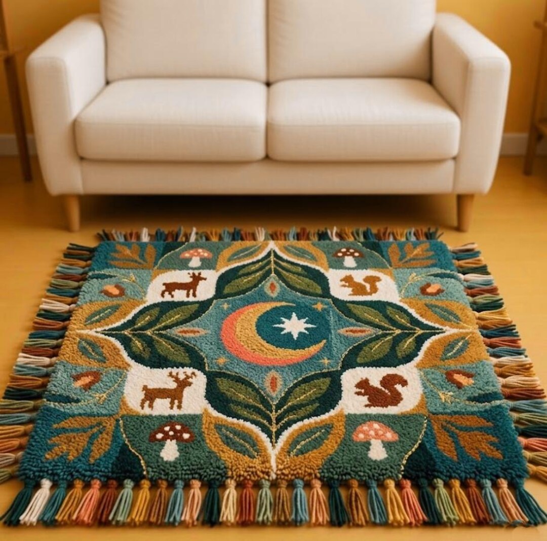Whimsical Forest Animals Rug | Deer Squirrel Mushroom Tufted Carpet ...
