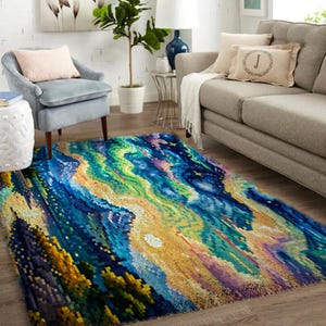 Kits de gancho de pestillo de paisaje, kit de alfombra de gancho de pestillo grande para adultos Kits de gancho de pestillo con lienzo impreso - Kits de alfombra personalizados para entradas