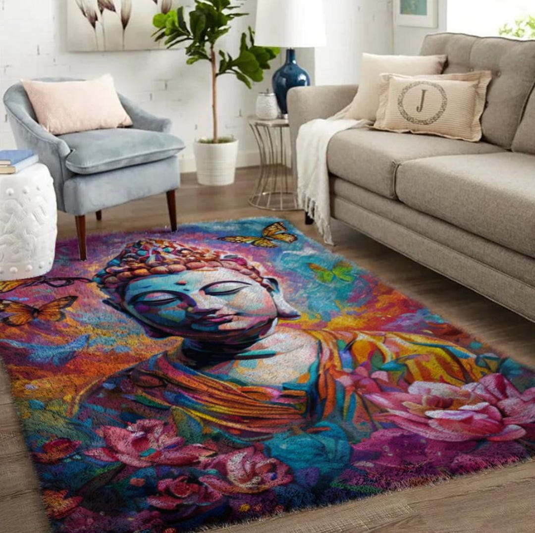 Latch Hook Rug Kit: Buddha & Floral Design, DIY Home Decor (33x24in) - Etsy