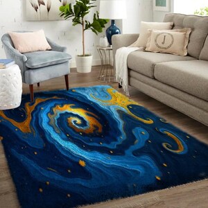 Kits de ganchillo con aguja de pestillo, kit de alfombra grande con aguja de pestillo para adultos con lienzo impreso - Patrón azul