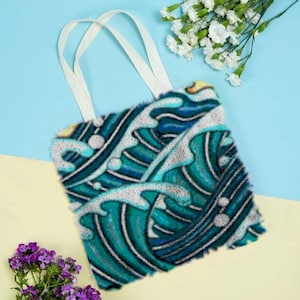 Modèle personnalisé de kit de sac Waves Latch Hook : sac photo brodé DIY, kit de broderie pour débutants, cadeaux d'anniversaire, kit DIY personnalisé