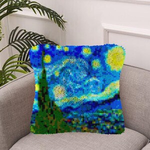Latch Hook Kits Make Your Own Cushion Starry Sky lattice Pre-Printed Canvas Crochet Pillow Case Latch Hook Cushion Cover Hobby & Crafts