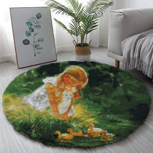 Runder Teppich Schlafzimmer: Gemütliches Bodendekor - Runder Teppich Knüpfhaken-Kits, Knüpfteppich-Kit für Erwachsene mit bedruckter Leinwand