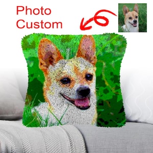 Kit de travesseiro com gancho de trava de padrão personalizado: fronha bordada com foto faça você mesmo, presente personalizado, presentes de aniversário, kit faça você mesmo personalizado