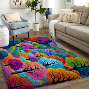 Latch Hook Kits, Large Latch Hook Rug Kit for Adults with Printed Canvas - Landscape colorful woods