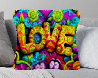 Love Latch Hook Kits Make Your Own Cushion Pre-Printed Canvas Crochet Pillow Case Latch Hook Cushion Cover Hobby & Crafts
