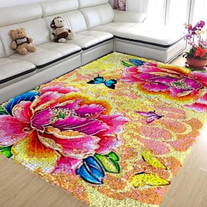 Flower Power: kit único de alfombra con gancho de pestillo, patrones de flores vibrantes, regalo de bricolaje ideal para los amantes del jardín