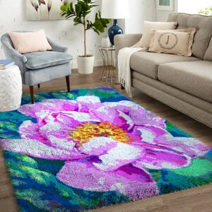Botanical Beauty: Unique Latch Hook Rug Kit, Delicate Floral Patterns, Ideal DIY Project for Nature Enthusiasts