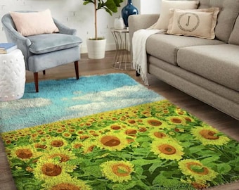 Sunflower Field Latch Hook Rug Kit – Bright Yellow Sunflowers Landscape Tufting Rug DIY