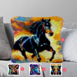 Latch Hook Kits Make Your Own Cushion horse Pre-Printed Canvas Crochet Pillow Case Latch Hook Cushion Cover Hobby & Crafts