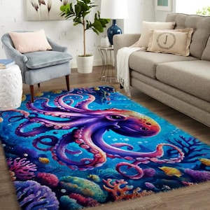 Kits de ganchillo con gancho de pestillo, kit de alfombra grande con gancho de pestillo para adultos con lienzo impreso - pulpo