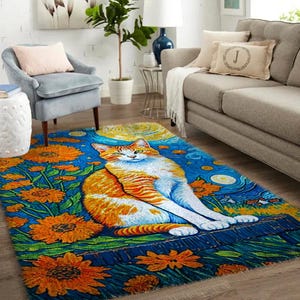 Kits de crochets, grand kit de tapis avec crochets pour adultes avec toile imprimée - Chat fleuri