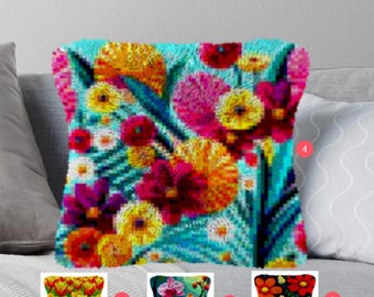 Latch Hook Kits Make Your Own Cushion Flower Pre-Printed Canvas Crochet Pillow Case Latch Hook Cushion Cover Hobby & Crafts