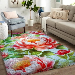 Blume: Große Knüpfteppiche für Kunstböden Große Knüpfteppich-Sets für Erwachsene mit aufgedruckter Leinwand