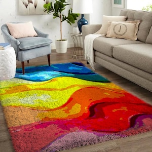 Kit de alfombra con gancho de pestillo grande con arcoíris colorido, perfecto para la decoración de la sala de estar