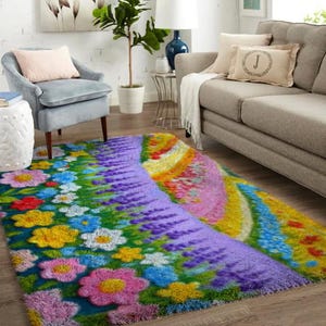 Blumen-Klapphaken-Kits, große Knüpfteppich-Kit für Erwachsene mit bedruckter Leinwand / multifunktional / Wandteppich / Teppich / Geschenk