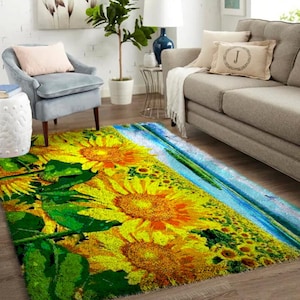 Kits de tapis à crochets pour tournesol - Kits de crochets à loquets, grand kit de tapis à crochets à loquets pour adultes