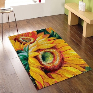 Latch Hook Rug Kits Sunflower style Plush Wall Tapestry Kits DIY Carpet Rug Chunky Yarn Arts Cushion Crocheting Floor Mat Crafts