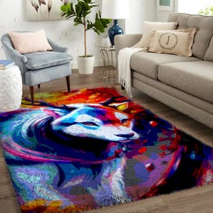 Kits de ganchillo con diseño de lobo, kit de alfombra grande con gancho de pestillo para adultos, kits de ganchillo con lienzo impreso, kits de alfombra personalizados para bordado