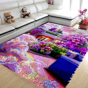 Garden Harmony: Latch Hook Rug DIY, Whimsical Flower Motifs, Cozy Home Decor Accent,Latch hook kit