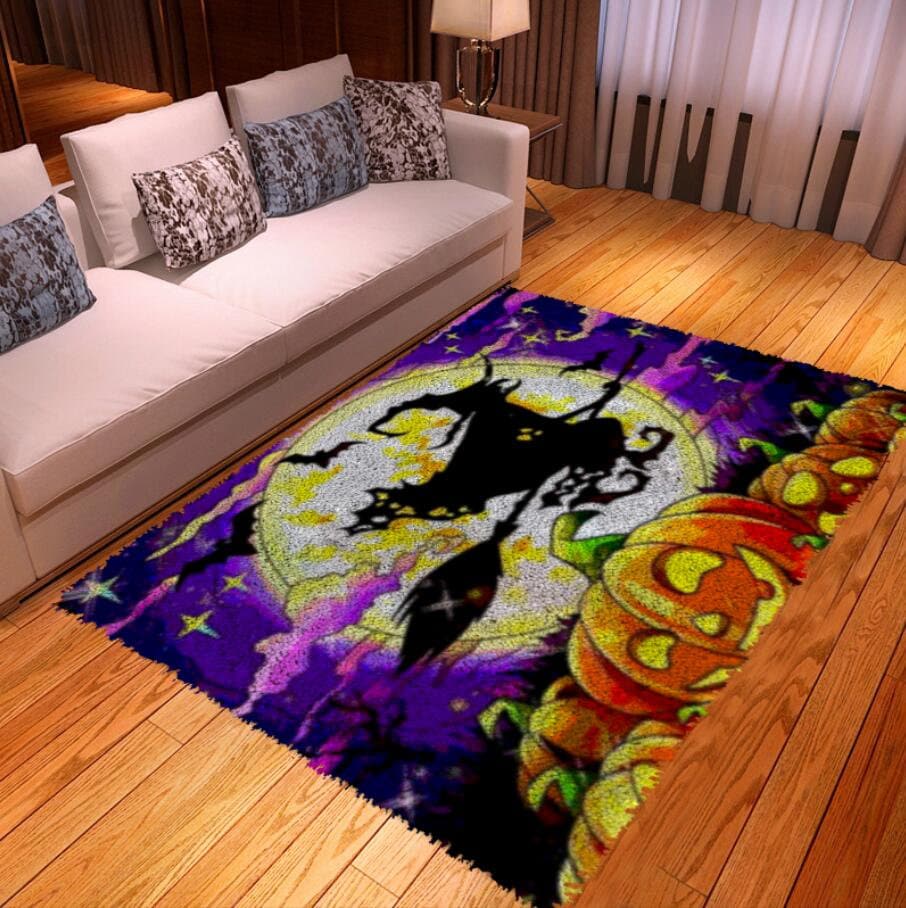 Latch Hook Rug Kit: Halloween Witch & Pumpkins (33x24in) - Etsy UK