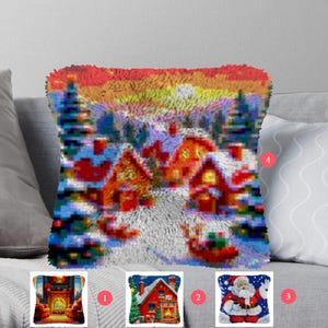 Kits de crochets pour loquet Créez votre propre coussin Paysage de Noël Toile pré-imprimée Taie d'oreiller au crochet Housse de coussin crochet pour loquet Loisirs et loisirs créatifs
