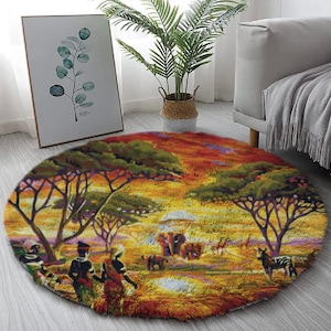 Runder Teppich zum Warmhalten: Ein handgemachtes Geschenk - Runde Teppiche, Knüpfteppich-Set für Erwachsene mit bedruckter Leinwand